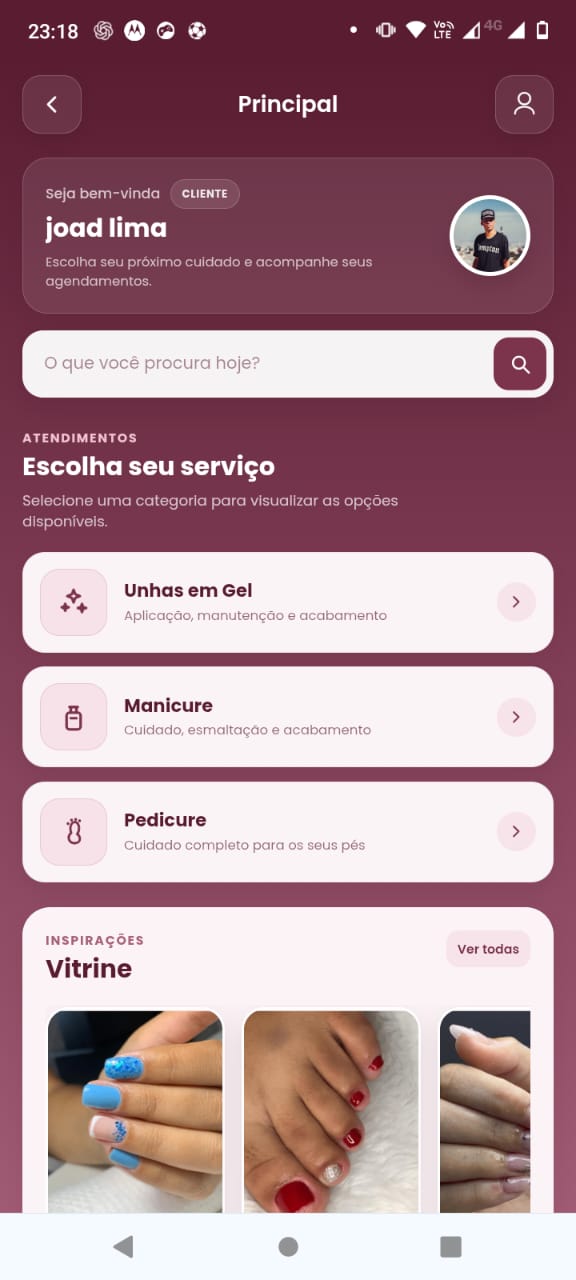 Tela principal do aplicativo Isabele Mariana Nails